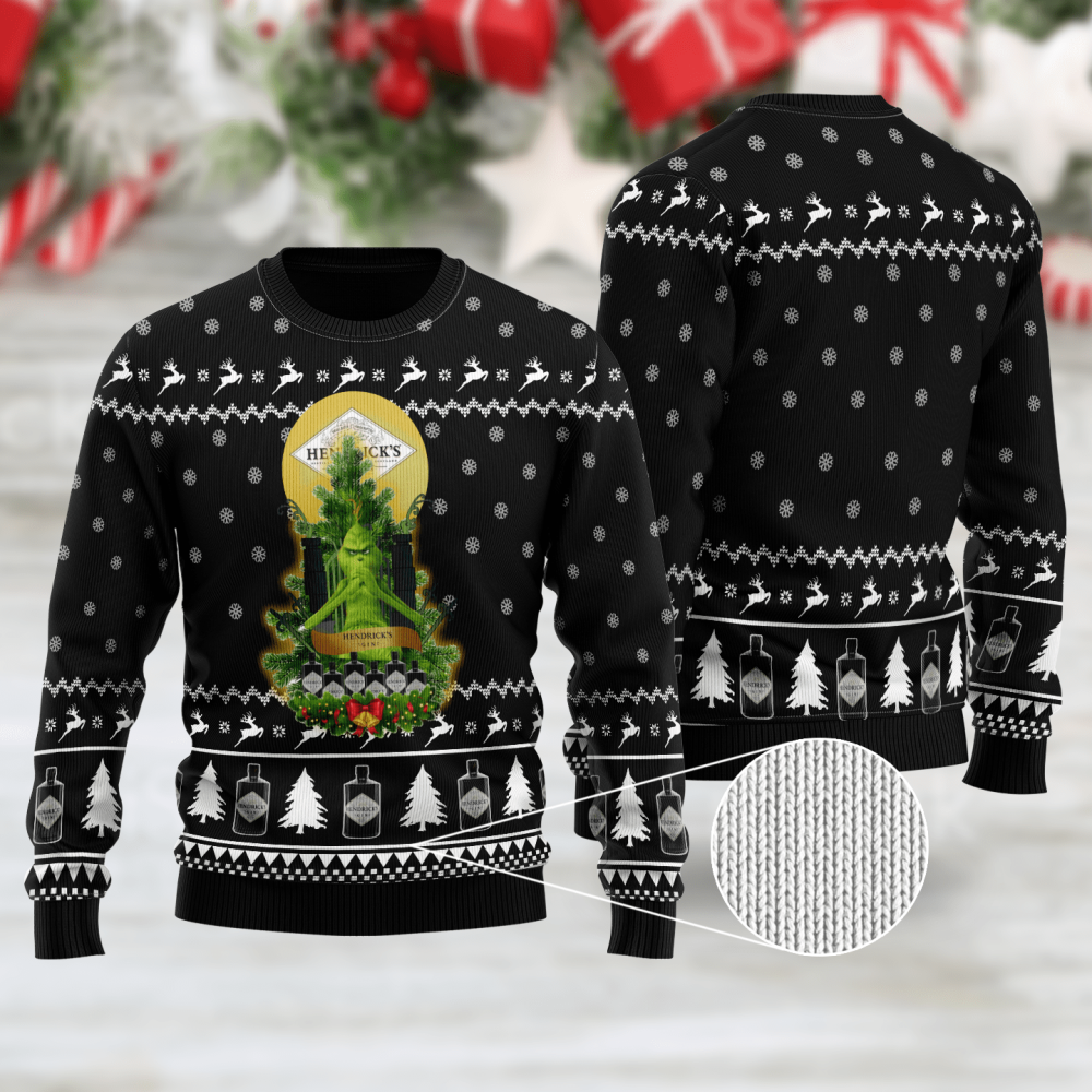 Hendrick’S Gin Grinch Snow Ugly Christmas Sweater