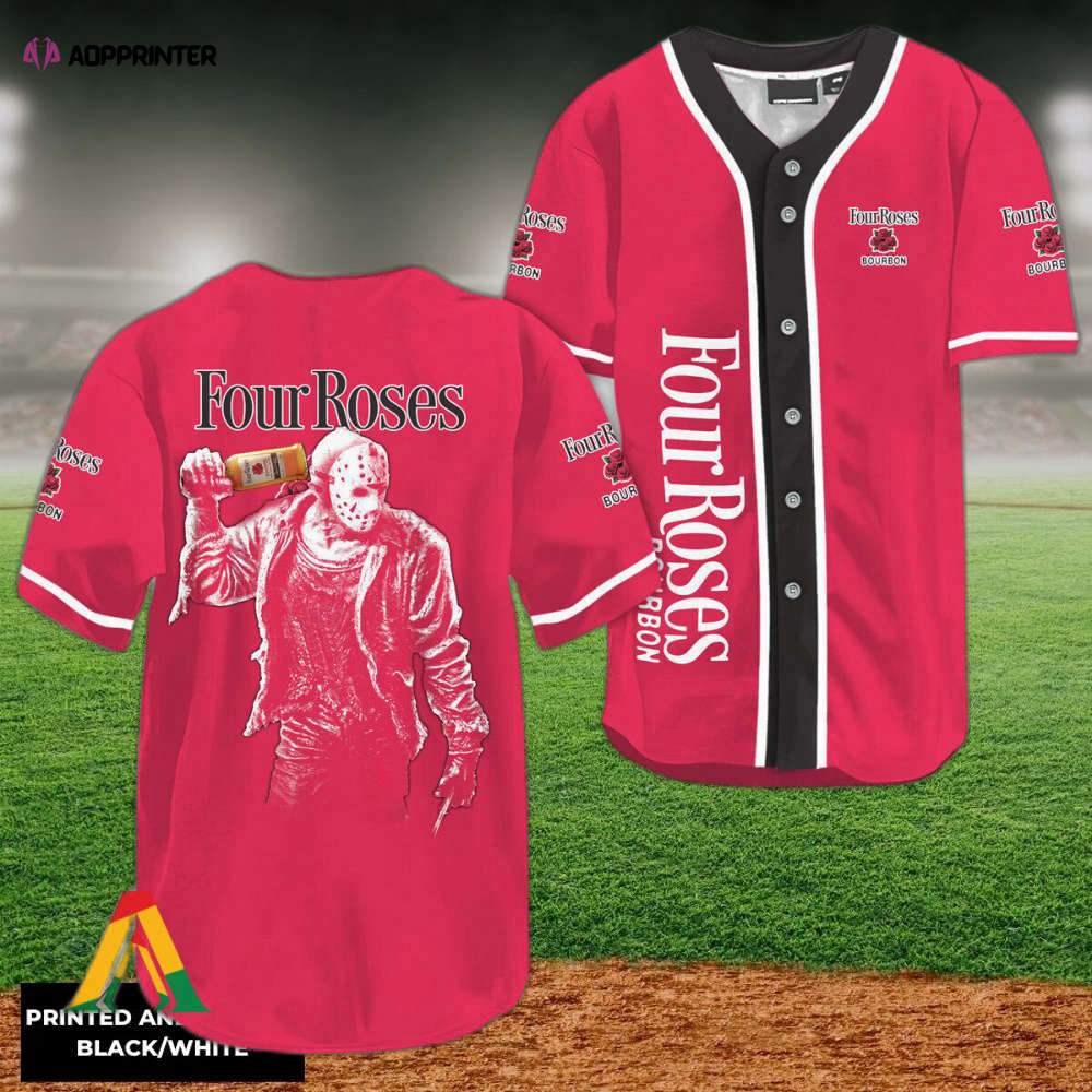 Horror Jason Voorhees 4 Roses Bourbon Baseball Jersey: A Spooky and Stylish Addition!