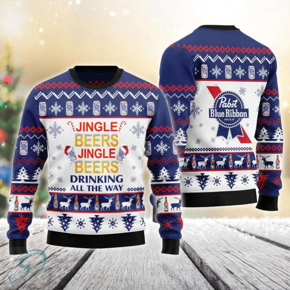 Jingle Beer Pabst Blue Ribbon Ugly Christmas Sweater – Festive & Fun Holiday Attire