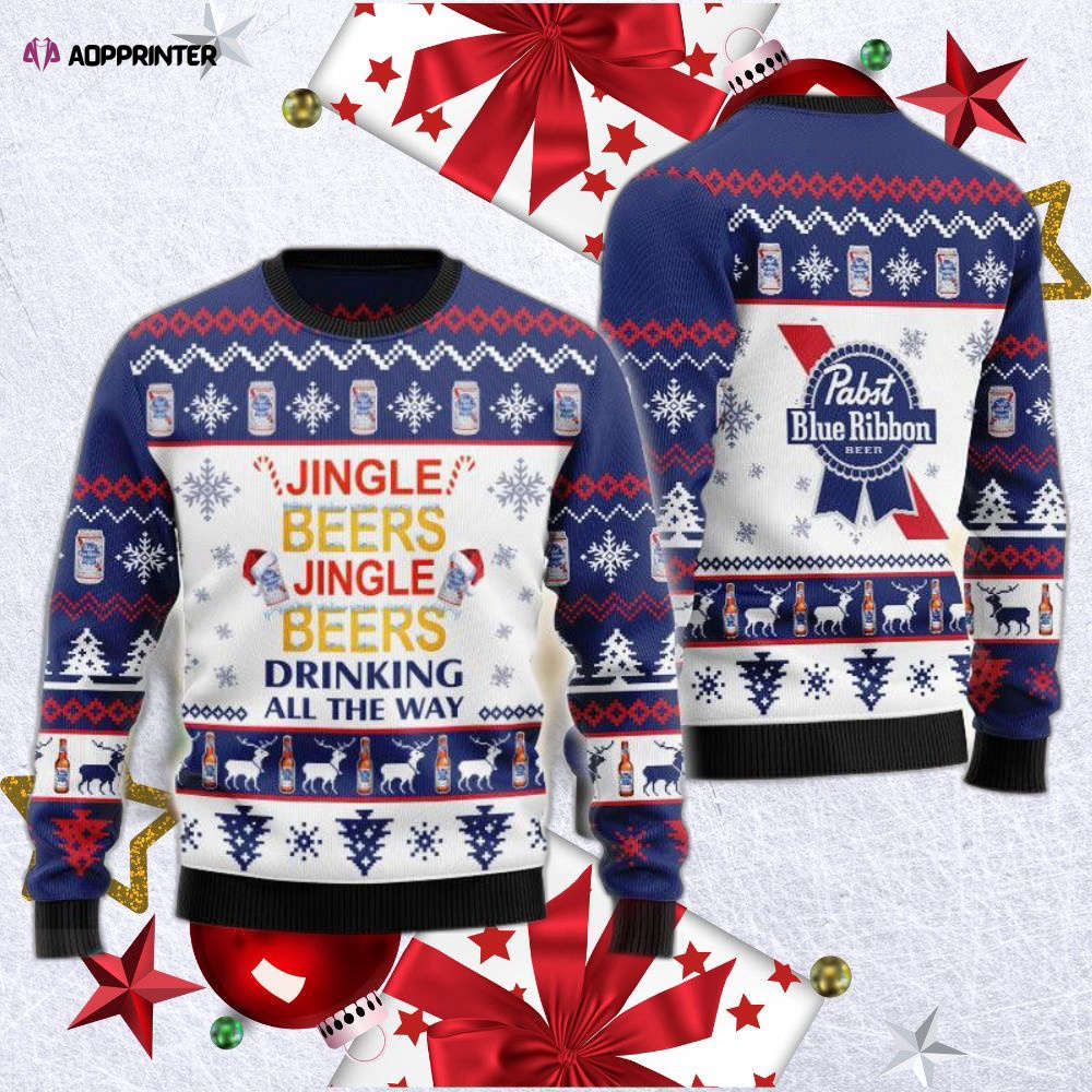 Jingle Beer Pabst Blue Ribbon Ugly Christmas Sweater – Festive & Fun Holiday Attire