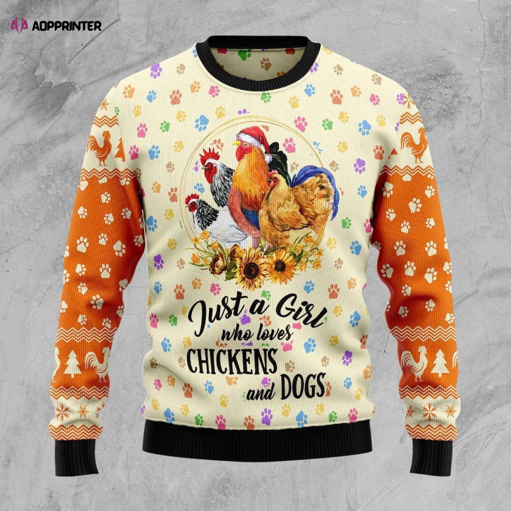 Just A Girl Who Loves Chickens And Dogs Ugly Christmas Sweater