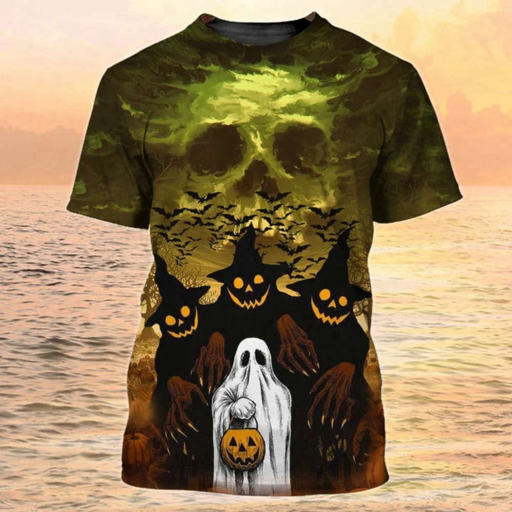 Mens Halloween Shirt, Halloween Ghost All Over Print Tshirts, Halloween 3D Shirts For Adults