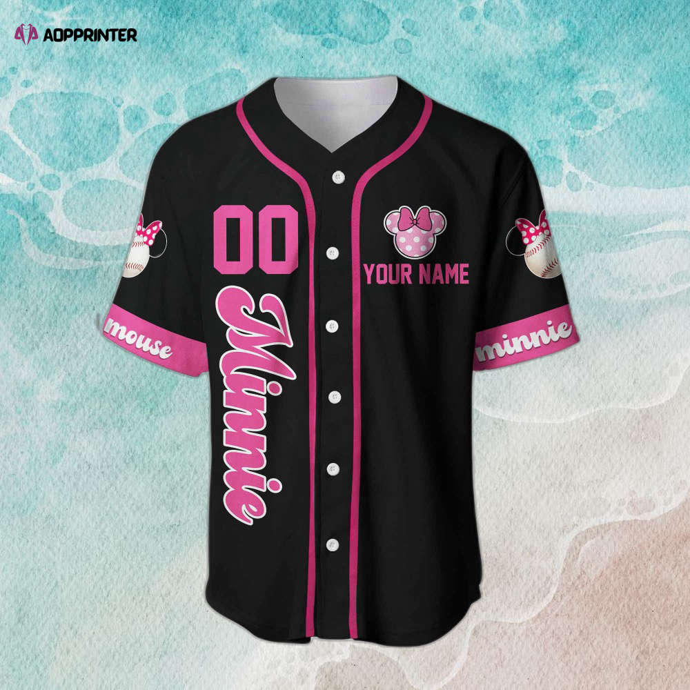 Minnie Mouse Pink Black Custom Disney Jersey – Personalized Delight