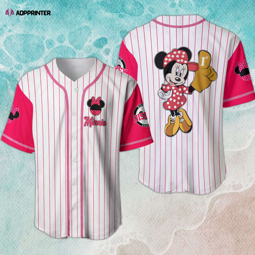 Minnie Mouse White Pink Baseball Jersey: Cute & Sporty Disney Apparel