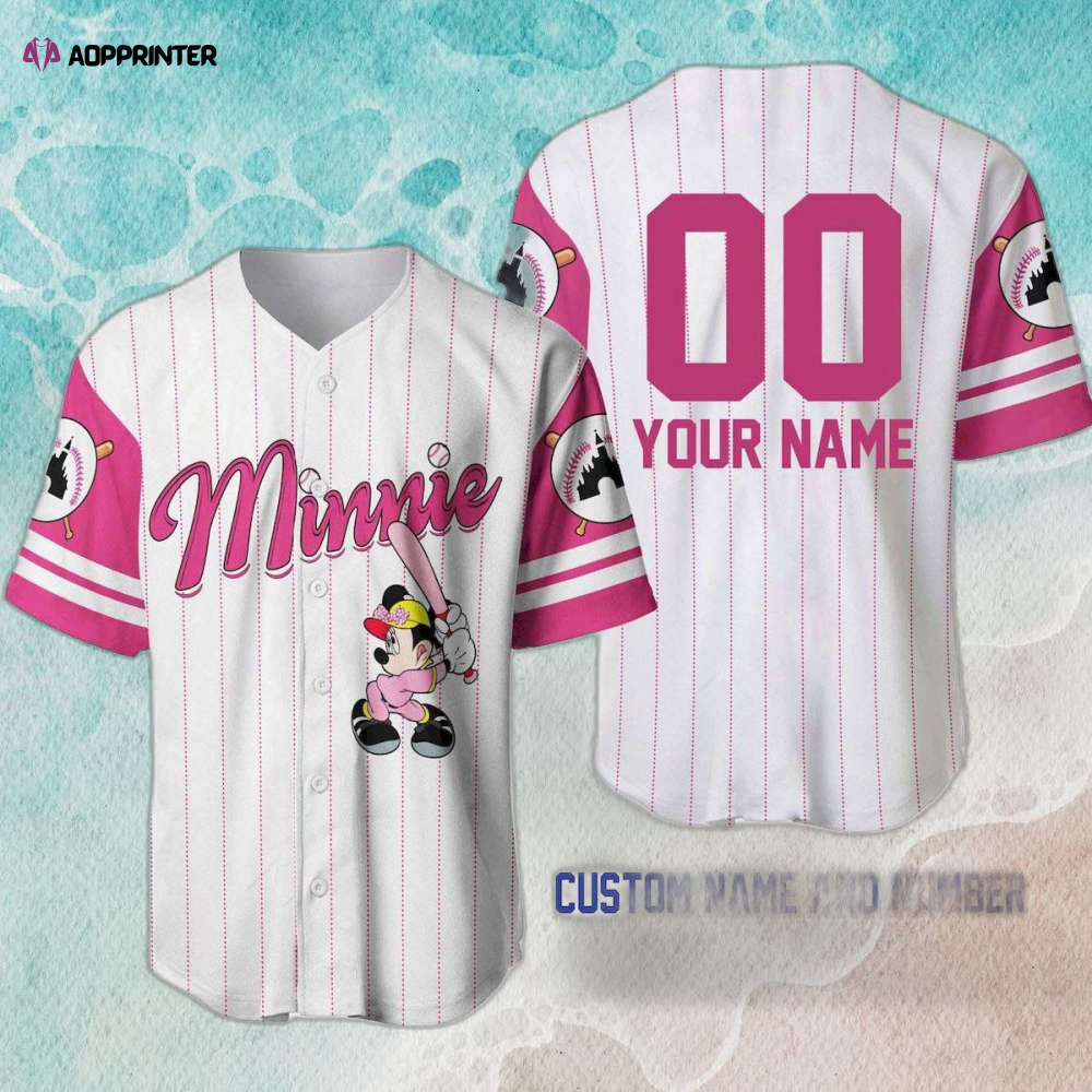 Minnie Mouse White Pink Baseball Jersey: Cute & Sporty Disney Apparel