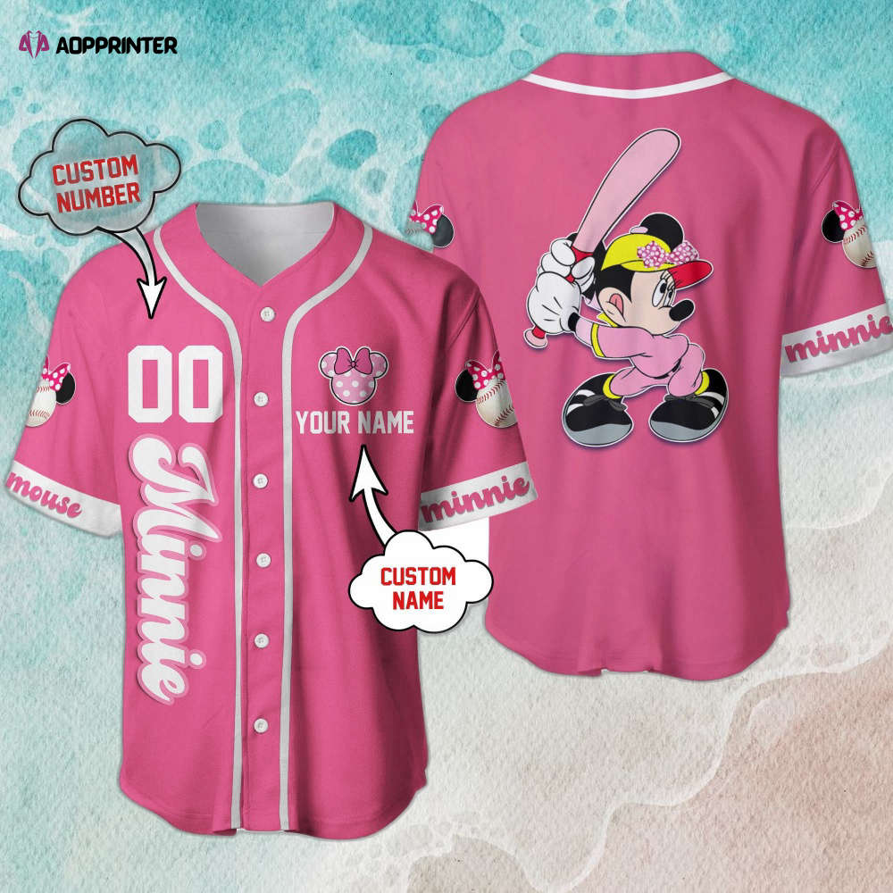 Cute Minnie Pink Black Jersey: Disney Custom Baseball Jersey