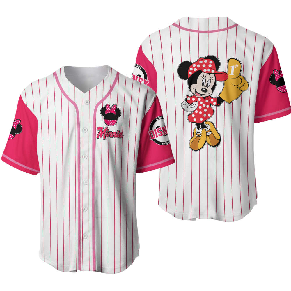 Minnie Mouse White Pink Vintage Stripes Jersey – Disney Custom Baseball