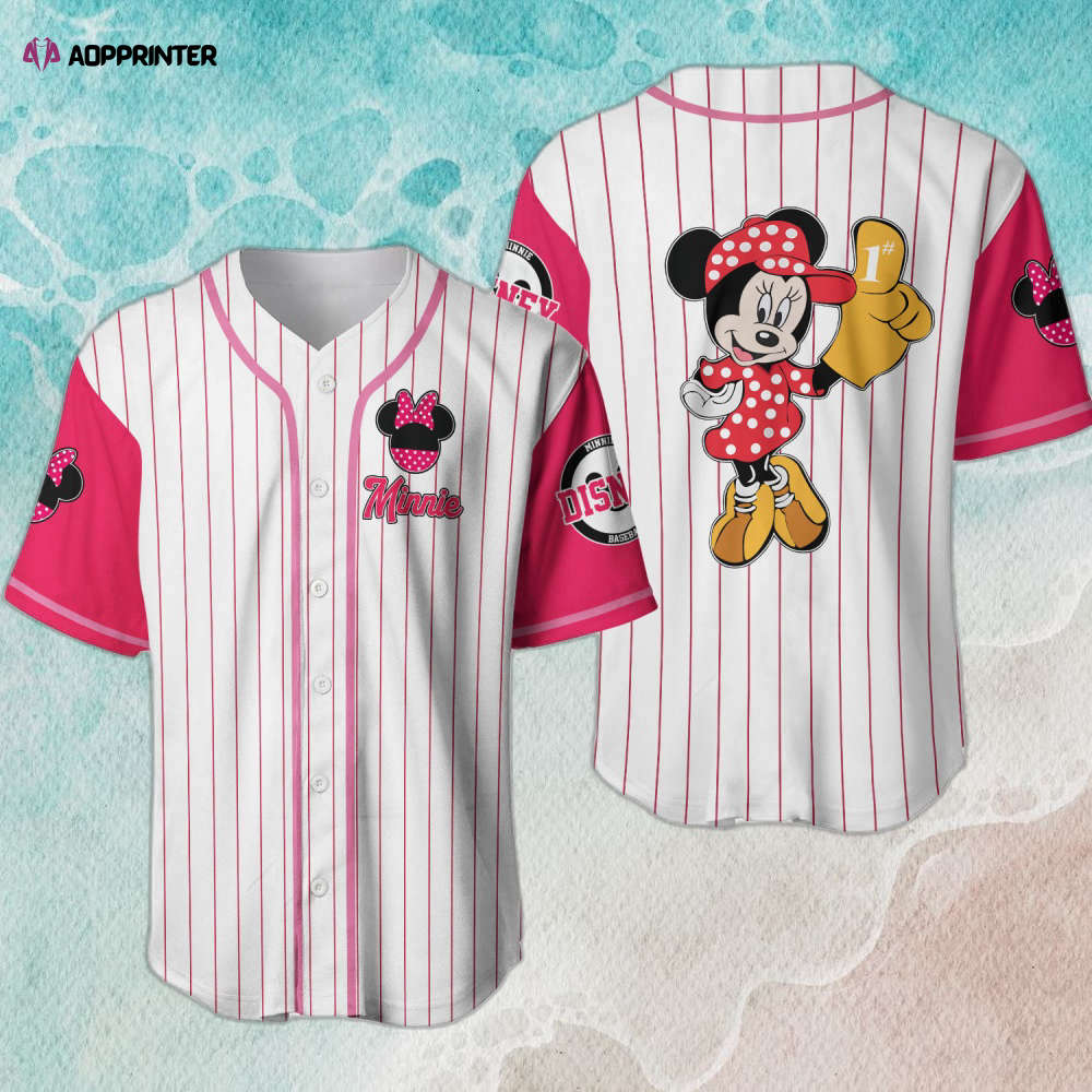 Cute Minnie Mouse Black Pink Disney Baseball Jersey – Custom Design for Disney Fans