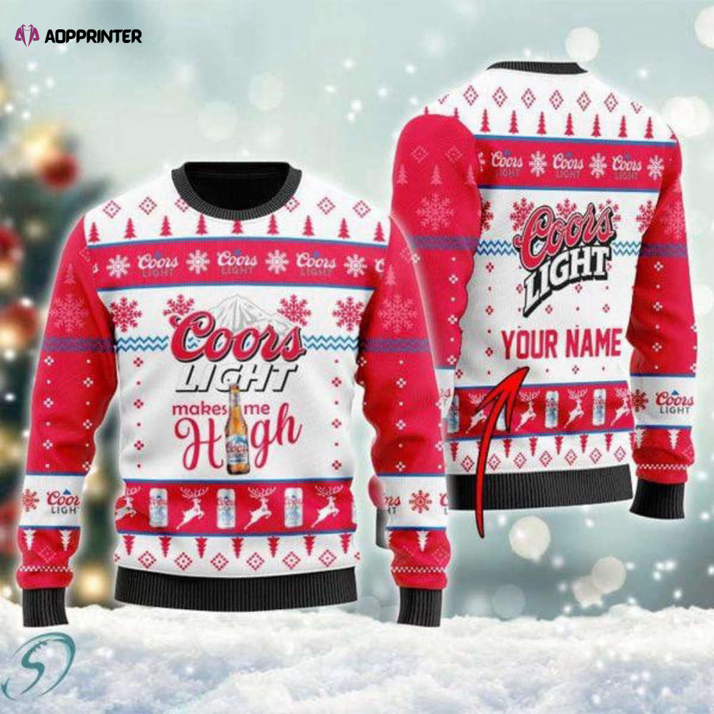 Personalized Coors Light Makes Me High Ugly Christmas Sweater