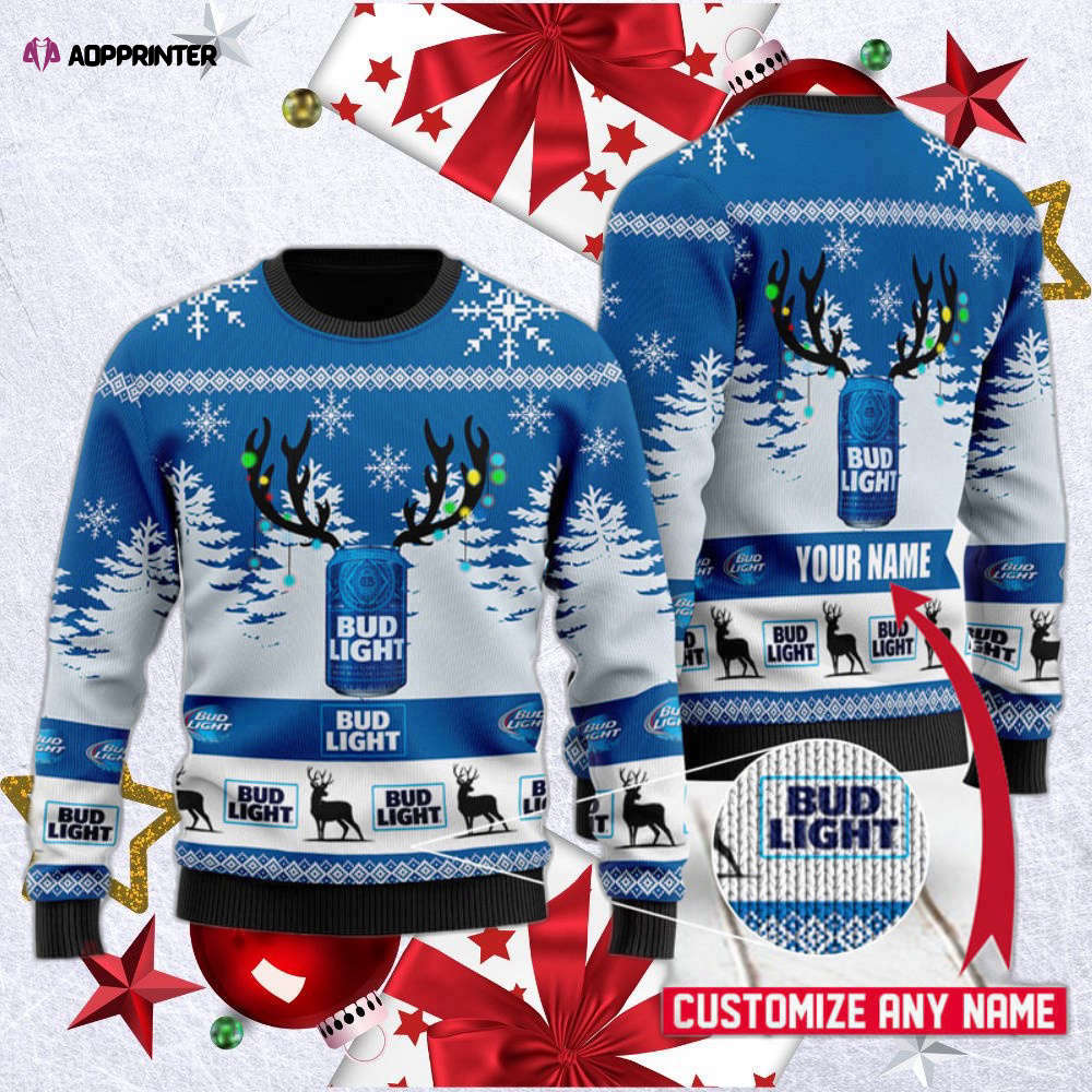 Personalized Deer Bud Light Ugly Christmas Sweater