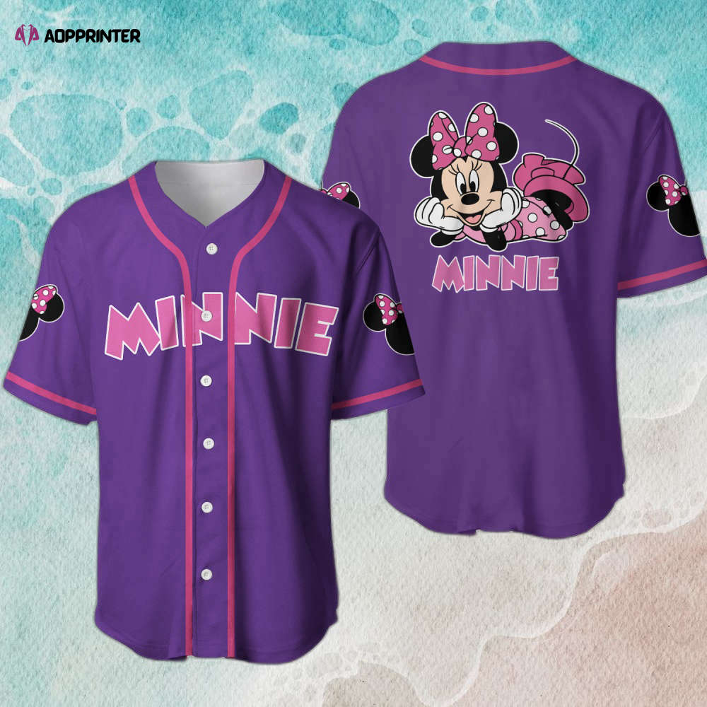 Personalized Disney Baseball Jersey: Chilling Minnie Mouse Pink Purple
