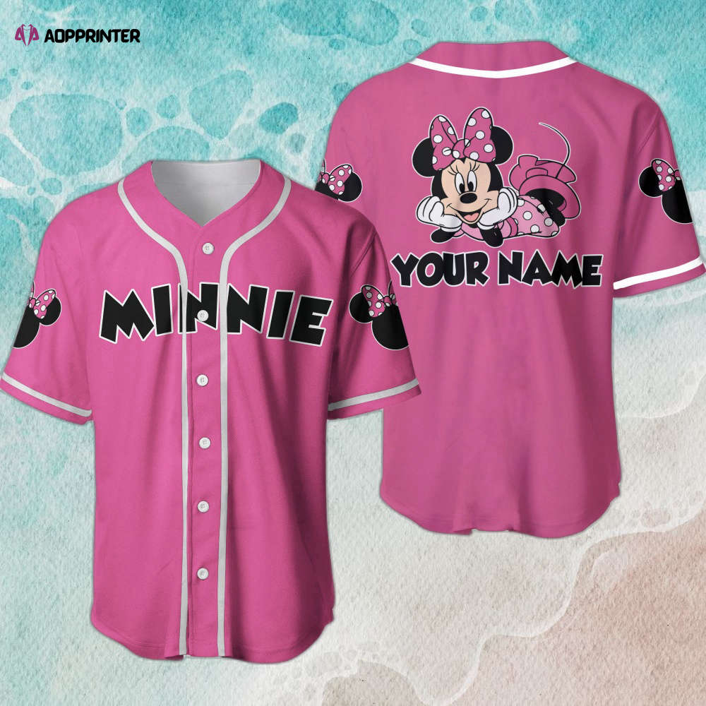 Pink Minnie Disney Personalized Baseball Jersey – Customizable & Cute!