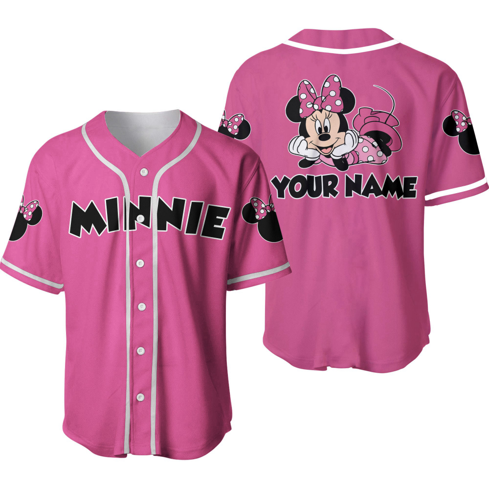 Pink Minnie Disney Personalized Baseball Jersey – Customizable & Cute!