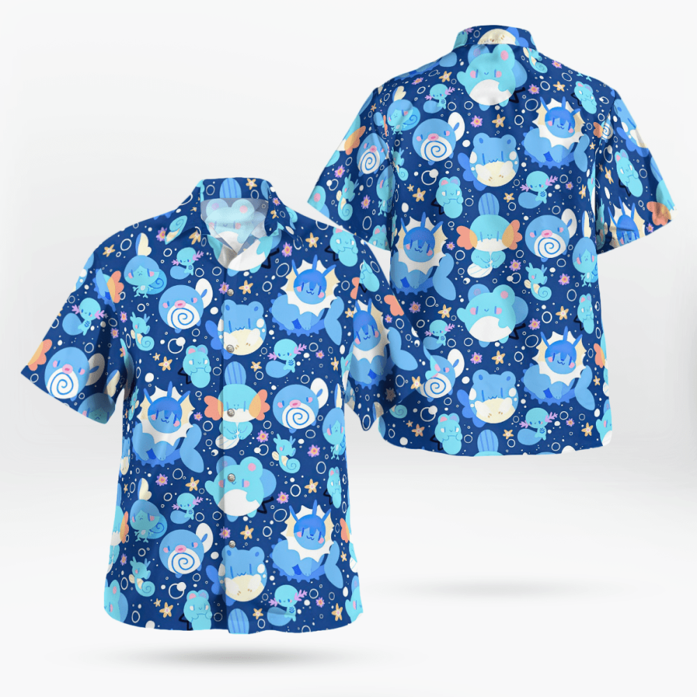 Pokemon Hawaiian Shirt: Stylish Blue Water Design for Trendy Pokemon Fans