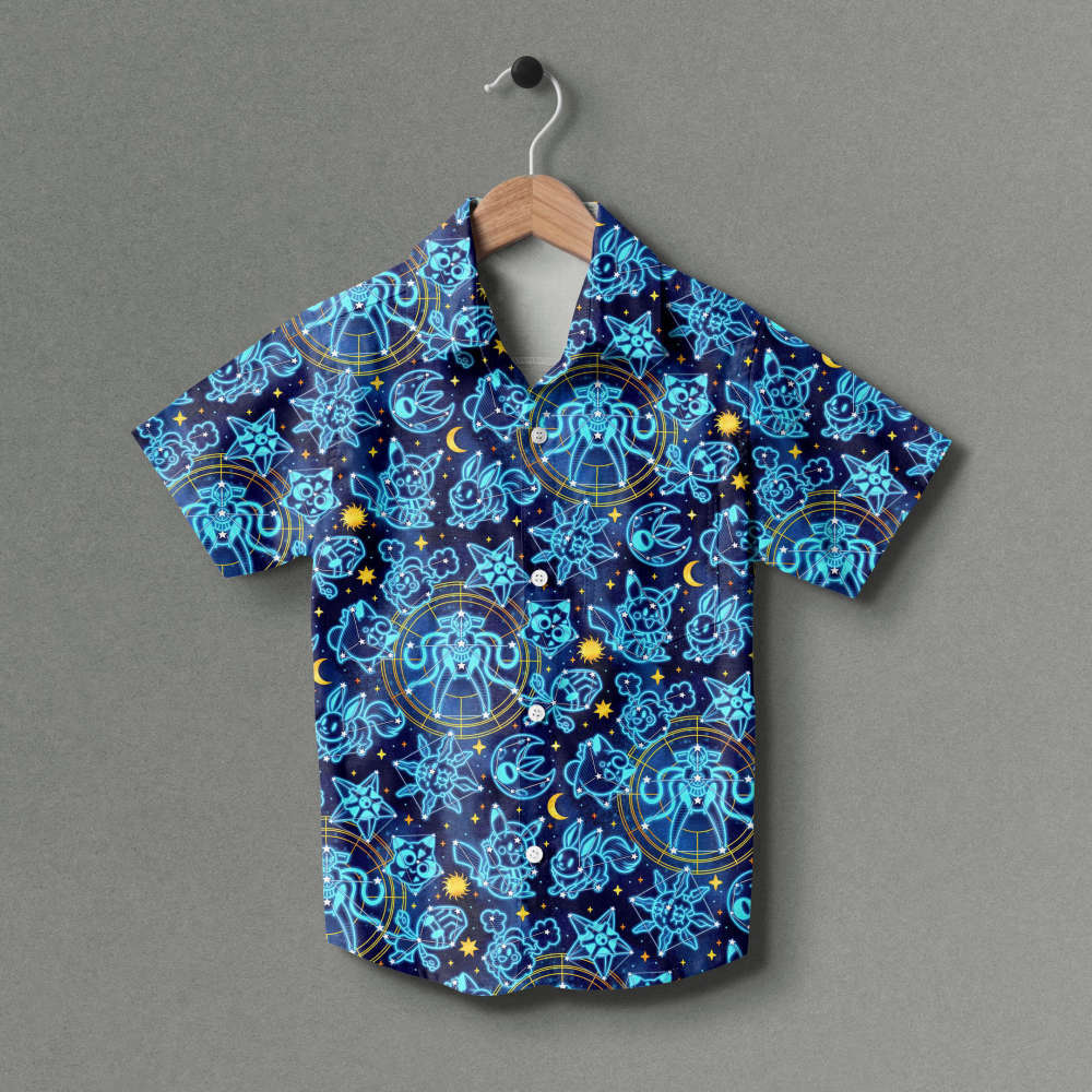 Pokemon Stars Youth Short Hawaiian Shirt: Vibrant and Trendy Summer Attire