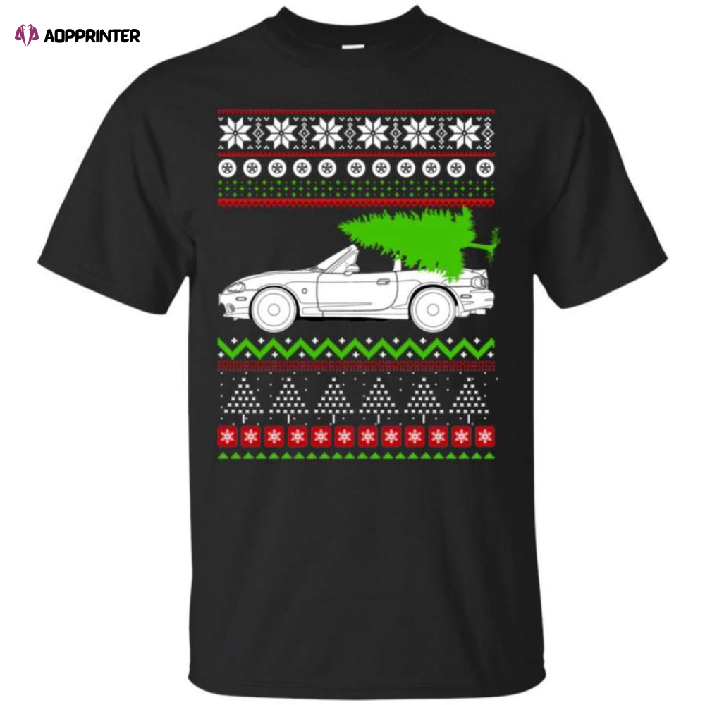 Rev up your holiday spirit with the Mazda Miata Christmas Sweater T-Shirt