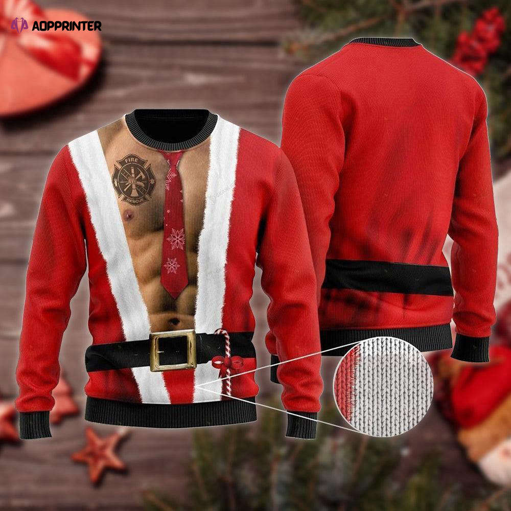 Santa Firefighter Tattoo Six Packs Body Ugly Sweater