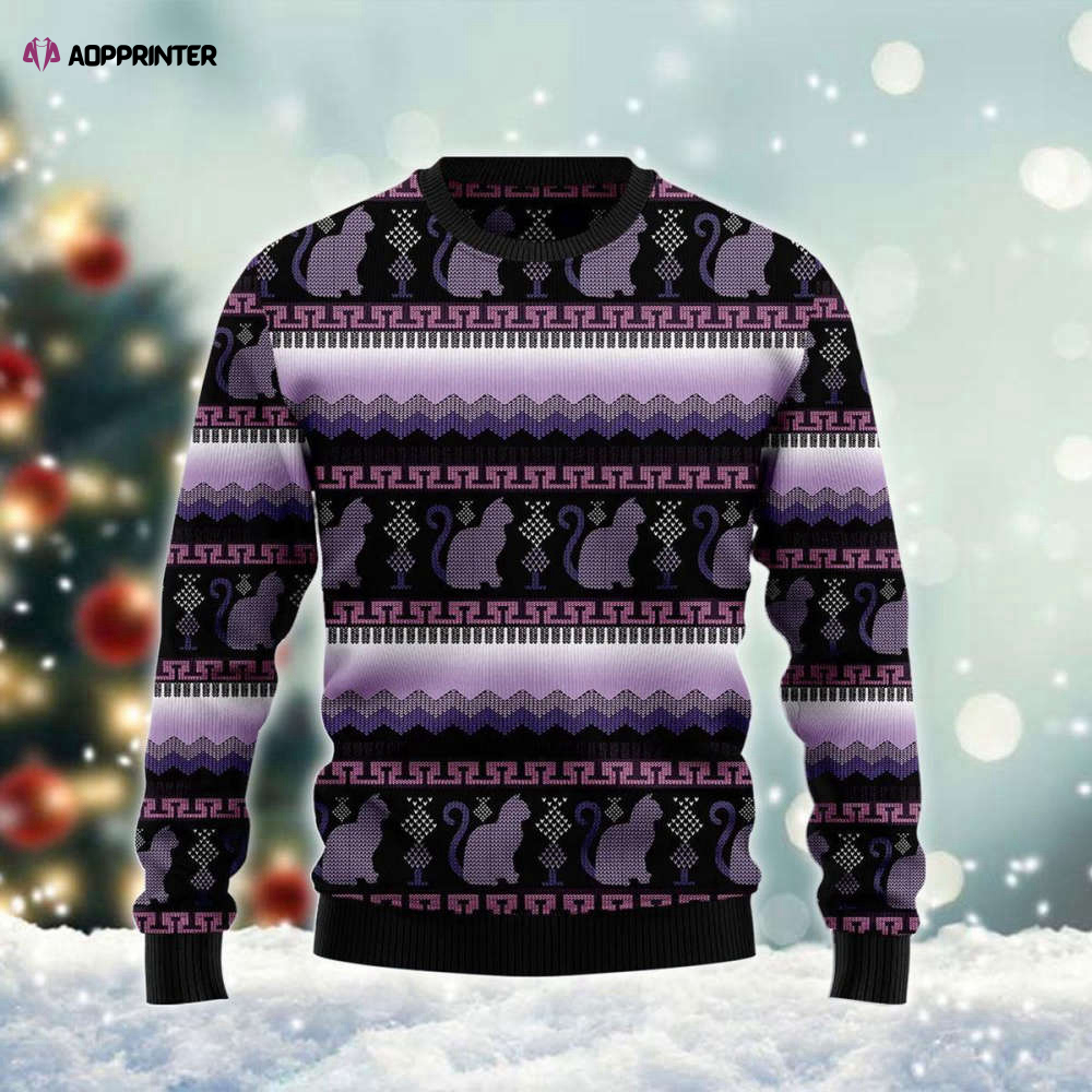 Silhouette Cats Purple Xmas Ugly Sweater