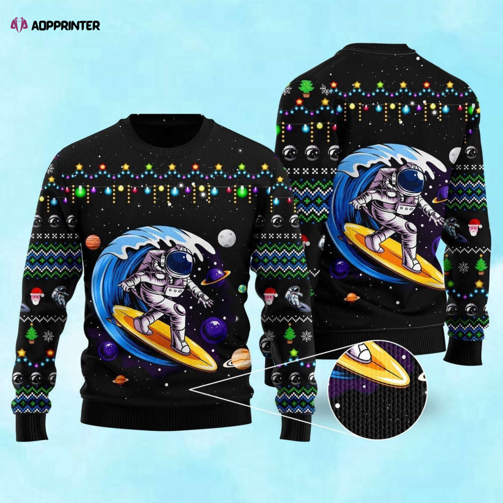 Space Astronauts Surfing Ugly Christmas Sweater – Unique & Fun Outer Space Theme