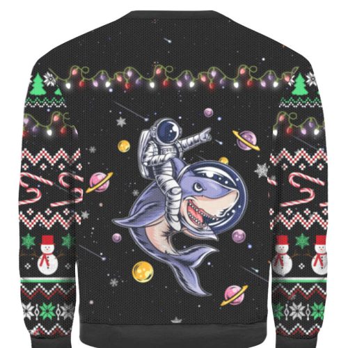 Space Shark Ugly Christmas Sweater: Funny Astronauts in Hilarious Adventure!