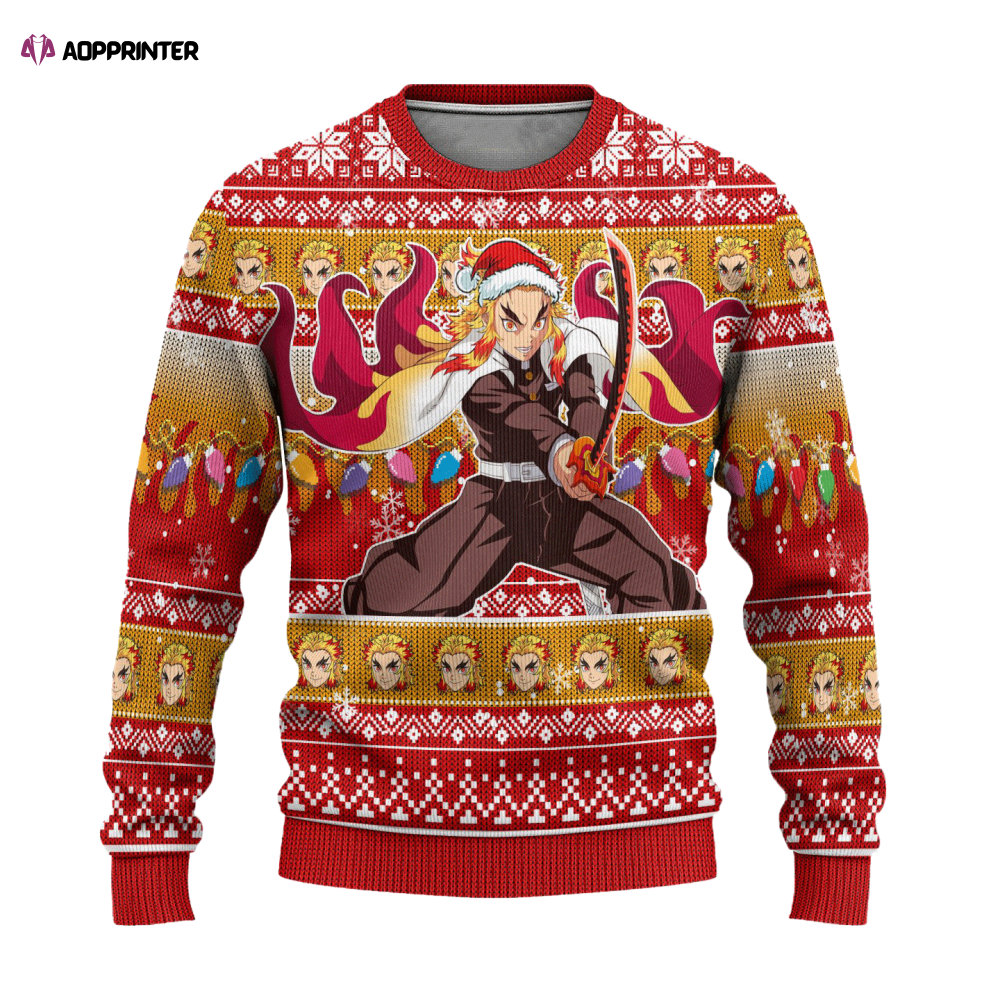 Stay Festive with Kyojuro Rengoku Ugly Christmas Sweater – Limited Edition