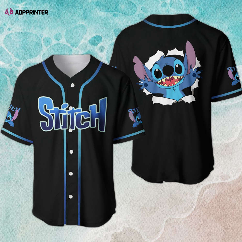 Disney Funny Stitch Blue Pink Baseball Jersey Personalized for Fun-Loving Fans