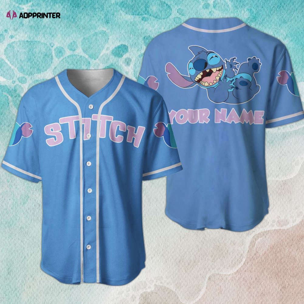 Stitch Smiling Pink Blue Disney Cartoon Outfits: Custom Baseball Jersey