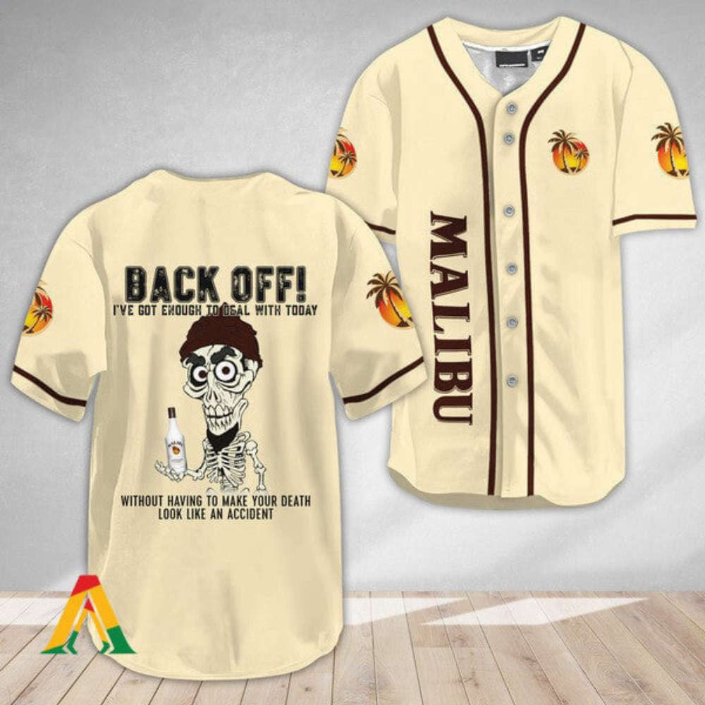 Stylish Achmed Baseball Jersey with Malibu Rum: Back Off! Shop Now