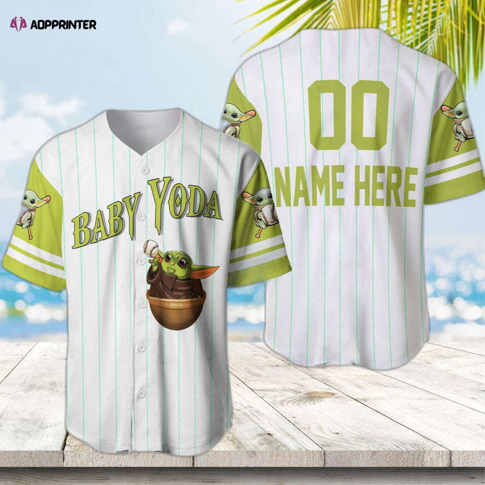 Custom Green Baby Yoda Baseball Jersey: Adorable Cartoon Design