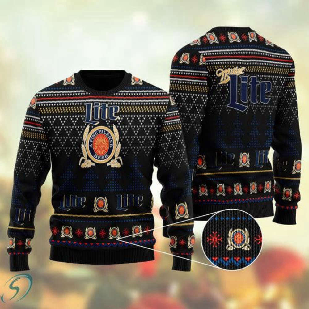 Stylish Black Miller Lite Ugly Christmas Sweater – Festive and Fun Holiday Attire