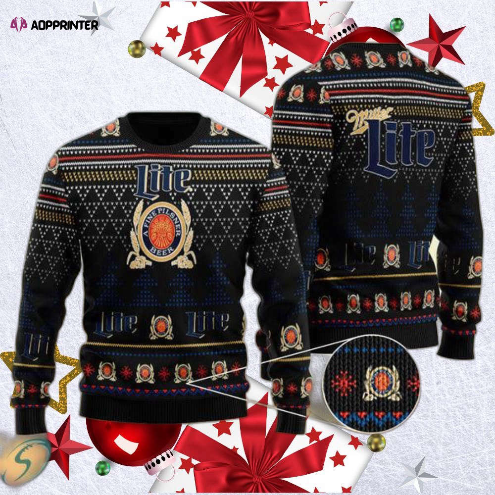Stylish Black Miller Lite Ugly Christmas Sweater – Festive and Fun Holiday Attire
