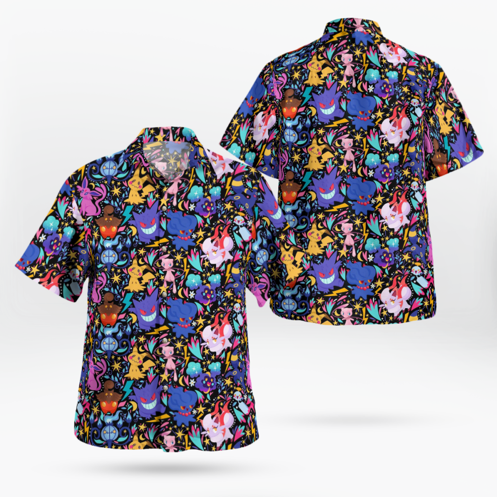 Tropical Ghost Pokemon Hawaiian Shirt: Vibrant Style for Pokemon Enthusiasts!