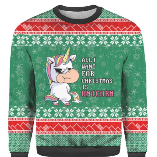 Unicorn Ugly Christmas Sweater – All I Want For Christmas Festive & Fun Holiday Attire