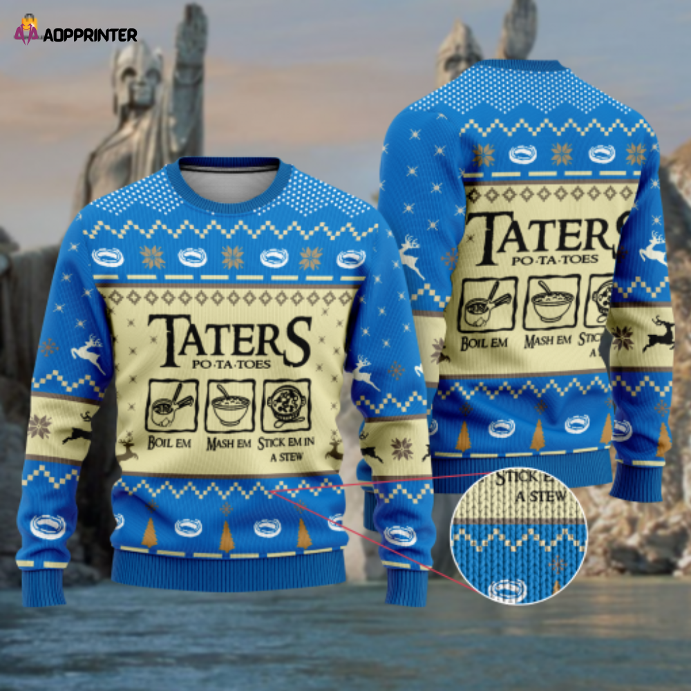 Unique Lost of the Ring Taters Blue Ugly Christmas Sweater – Festive and Fun Design!