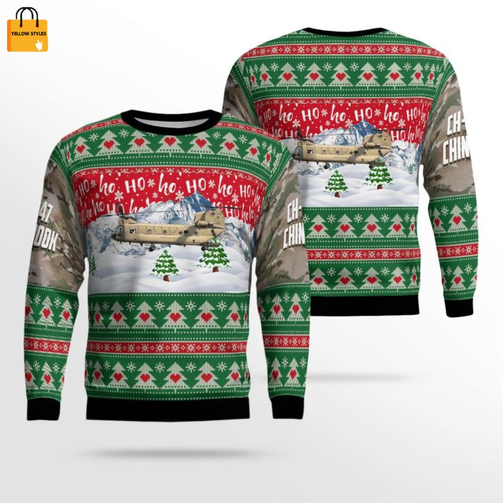 US Army CH-47F Chinook Ugly Christmas Sweater: Festive Military Apparel