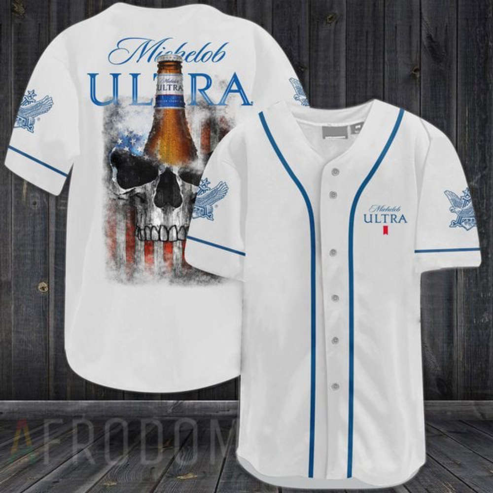 US Flag Black Skull Michelob ULTRA Baseball Jersey