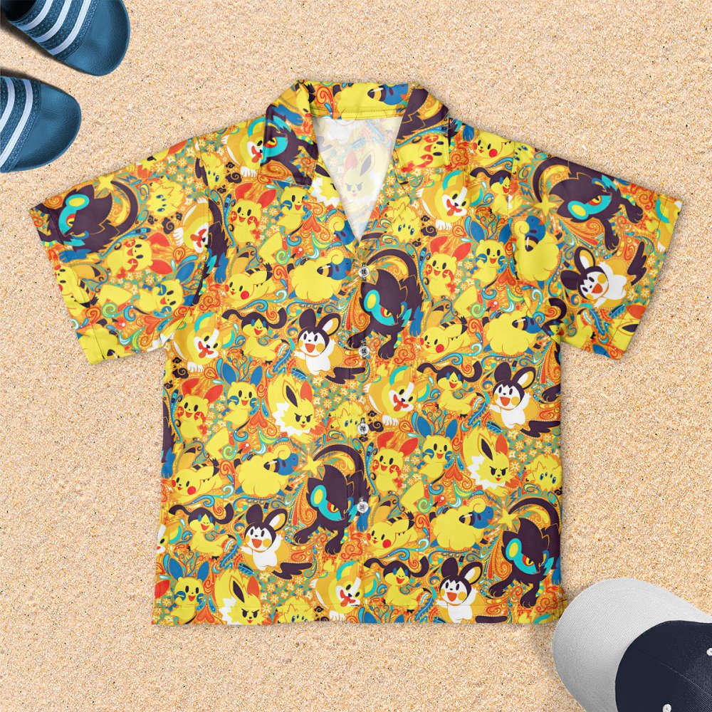 Vibrant Pokemon Yellow Youth Hawaiian Shirt: Colorful & Fun Design for Kids