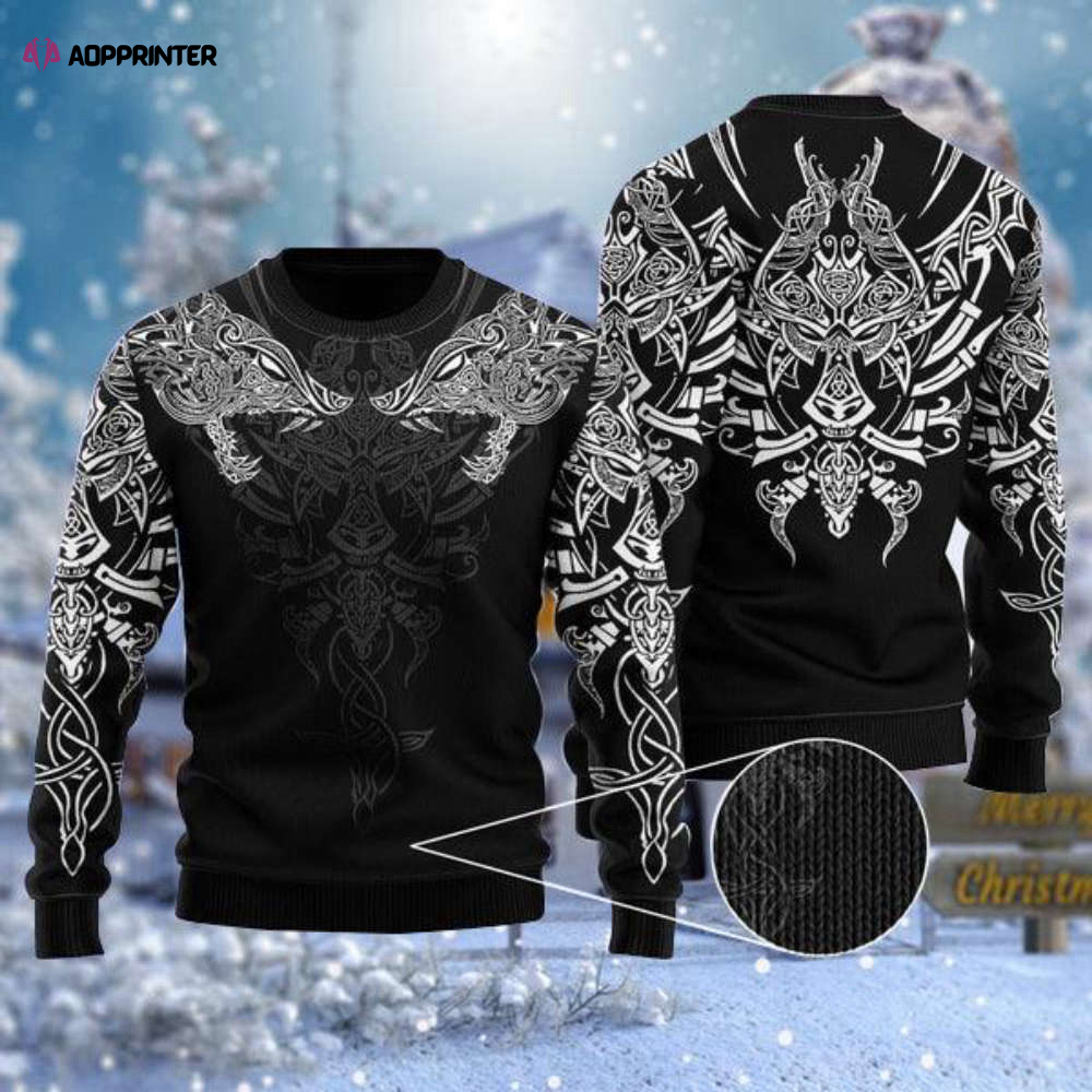 Viking Ugly Sweater: Geri and Freki Wolves Design Engaging Nordic-Inspired Apparel