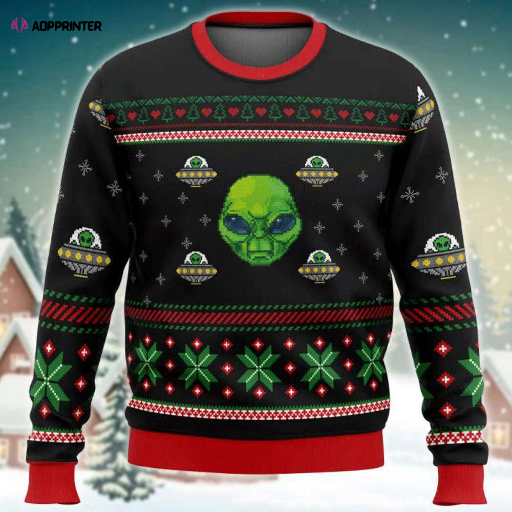 Xmas Alien With A UFO Ugly Sweater