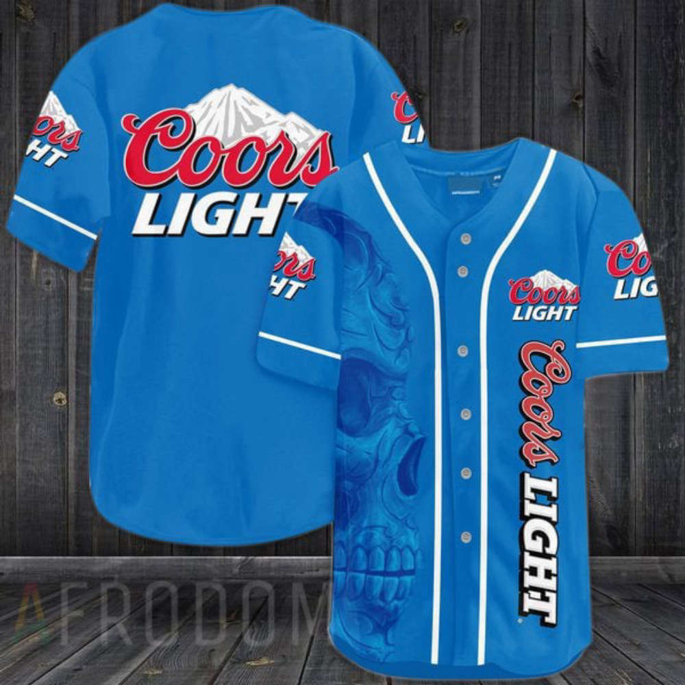 Vintage Blue Skull Coors Light Baseball Jersey: Unique Retro Design for Stylish Beer Enthusiasts