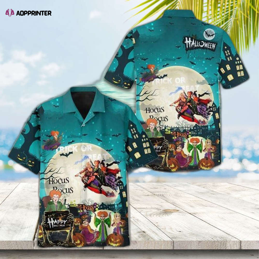3D Horror Hocus Pocus Tropical Hawaiian Shirt – Halloween Sanderson Sister Button Up