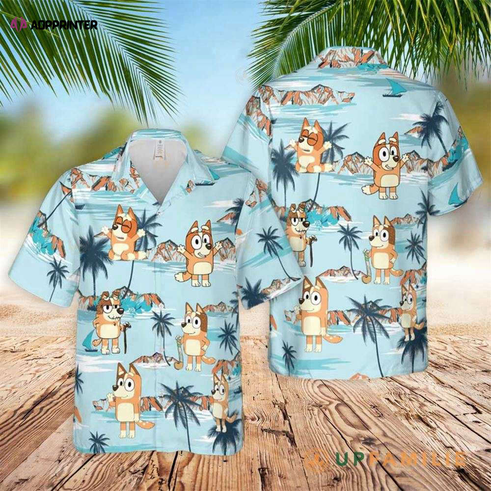 Beach-Ready: Bluey Bluey Hawaiian Shirt in Vibrant Blue – Perfect for Tropical Getaways!