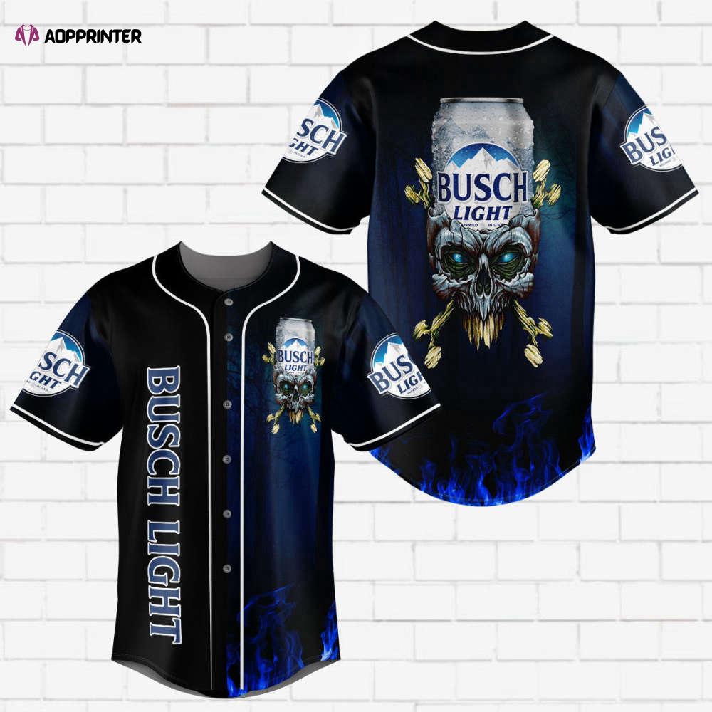 Busch Light Flowery Skull Blue Flame All Over Print Unisex Baseball Jersey