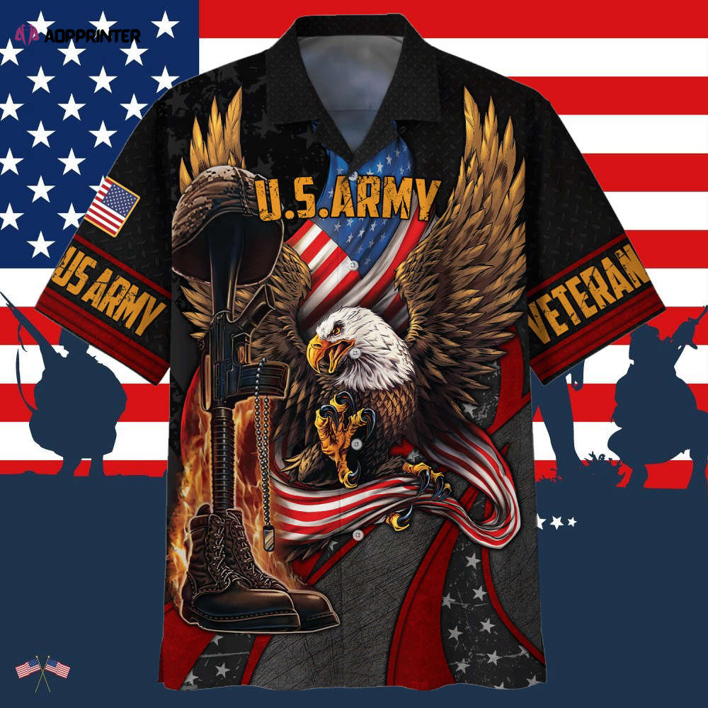 Eagle U.S. Army Veteran Red Black Hawaiian Shirt