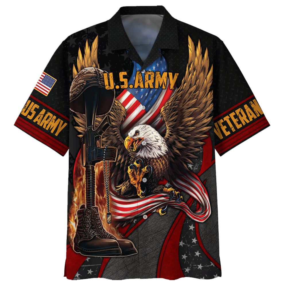 Eagle U.S. Army Veteran Red Black Hawaiian Shirt