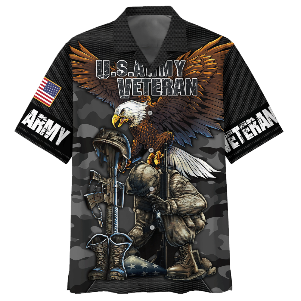 Eagle Wingspan Eagle U.S. Army Veteran Black Hawaiian Shirt