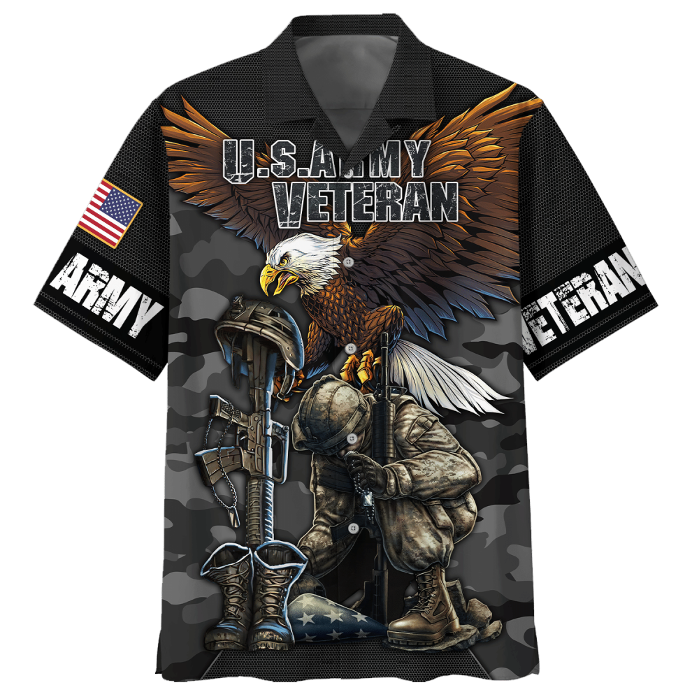 Eagle Wingspan Eagle U.S. Army Veteran Black Hawaiian Shirt - Aopprinter