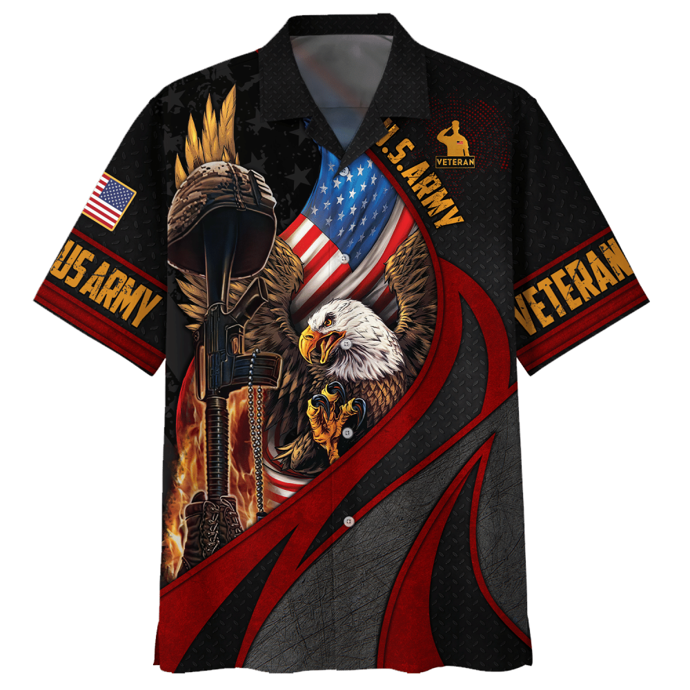 Eagle Wingspan Eagle U.S. Army Veteran Red Black Hawaiian Shirt