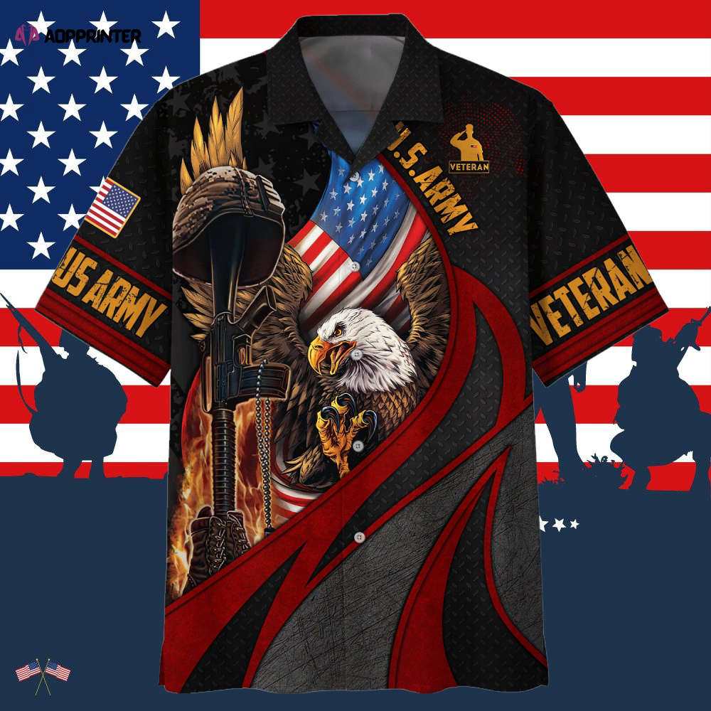 Eagle Wingspan Eagle U.S. Army Veteran Red Black Hawaiian Shirt