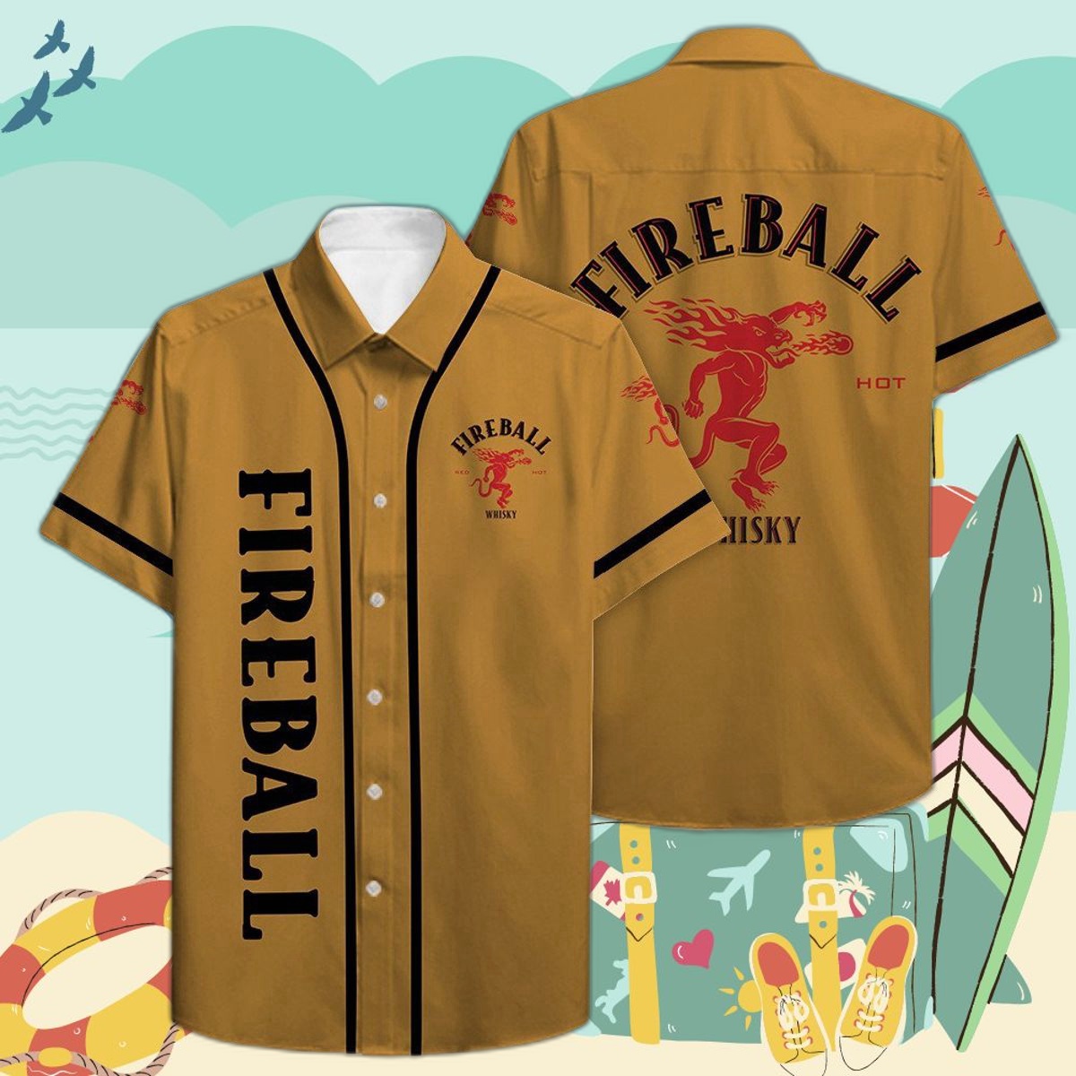 Fireball All Over Print 3D Hawaiian Shirt